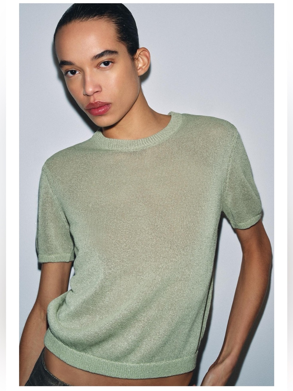 ZARA Light Green Short Sleeve Knit Top